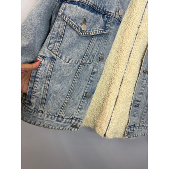 BLANKNYC Mixed Media Jacket Sherpa Denim Relax Fit Women's L - Picture 7 of 12